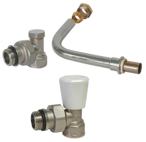 Kit complet de raccordement arrière pour radiateur PER Ø16 à sertir avec robinet manuel - Somatherm